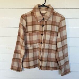 Melloday Plaid Women's Tan Brown Jacket Shacket Medium Wool Blend Boxy